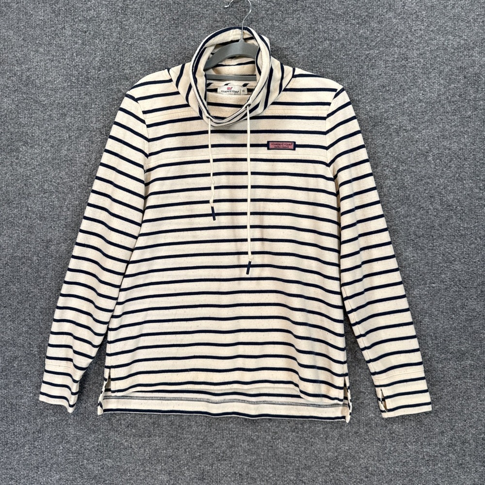 Vineyard Vines Sweatshirt Womens XS White Striped Funnel Neck Pullover Preppy